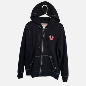 True Religion Hoodie Black Full Zip World Tour Red Logo Mens Medium M